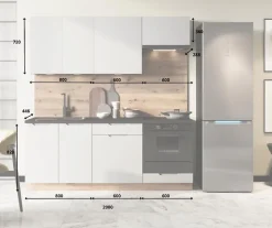 CUISINE COMPLETE ISABEL GRIS CLAIR 2M00 NON MONTEE SANS ELECTROMENAGER 6 MEUBLES