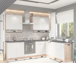 CUISINE COMPLETE ISABEL GRIS CLAIR ANGLE 260X200 NON MONTEE SANS ELECTROMENAGER 9 MEUBLES