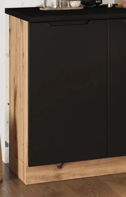 CUISINE COMPLETE ISABEL NOIR MAT 2M00 NON MONTEE SANS ELECTROMENAGER 6 MEUBLES