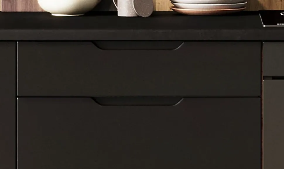 CUISINE COMPLETE ISABEL NOIR MAT 2M00 NON MONTEE SANS ELECTROMENAGER 6 MEUBLES