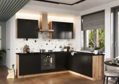 CUISINE COMPLETE ISABEL NOIR MAT ANGLE 260X200 NON MONTEE SANS ELECTROMENAGER 9 MEUBLES