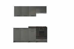 CUISINE COMPLETE LINA GRIS FONCE 1M80 NON MONTEE SANS ELECTROMENAGER AVEC PLAN DE TRAVAIL 6 MEUBLES