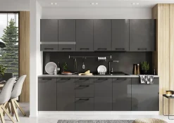 CUISINE COMPLETE OSCAR GRIS 2M60 NON MONTEE SANS ELECTROMENAGER 8 MEUBLES