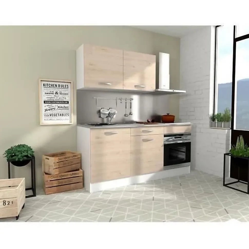 Cuisine complete OSLO - L 180cm - Chene - Plan de travail inclus