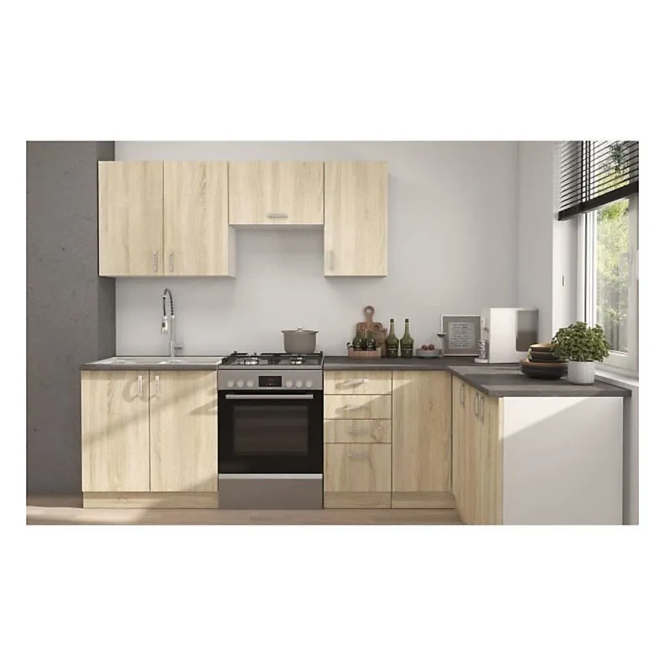 Cuisine complete SARA - Décor chene sonoma - L210 x P210 cm