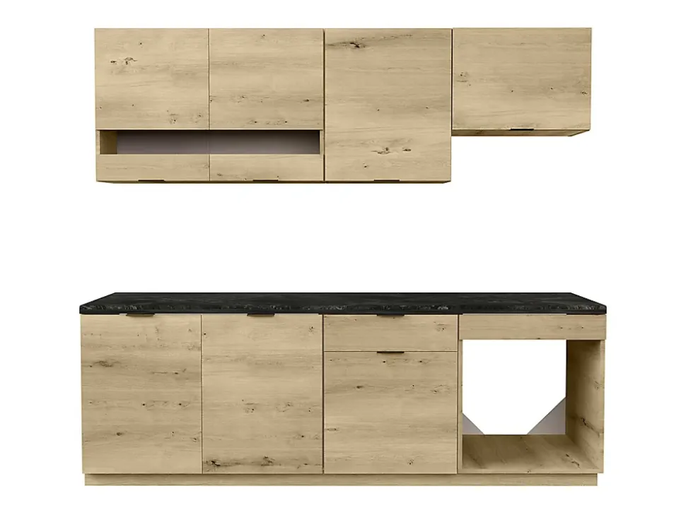 Cuisine complète - Avec plan de travail 200 cm - Naturel et Anthracite - CARMEO