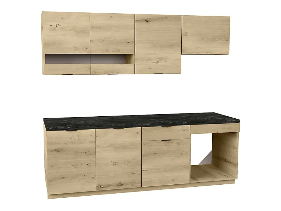 Cuisine complète - Avec plan de travail 200 cm - Naturel et Anthracite - CARMEO