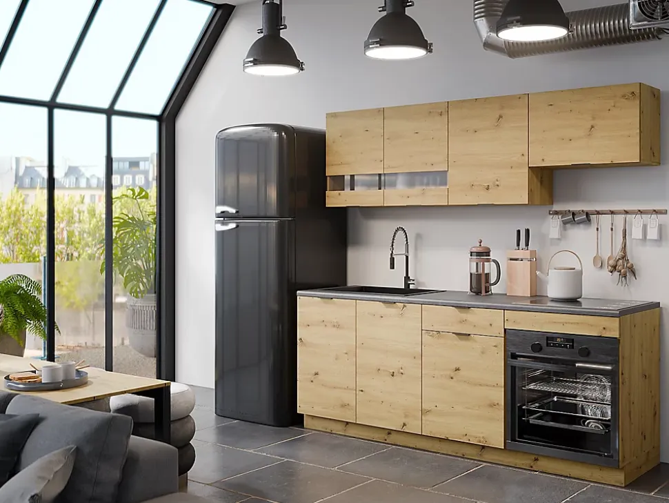 Cuisine complète - Avec plan de travail 200 cm - Naturel et Anthracite - CARMEO