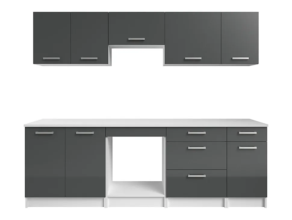 Cuisine complète - Avec plan de travail 240 cm - Gris brillant et Blanc - TRATTORIA