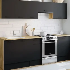 Cuisine complète 240 cm SUBTIL avec plan de travail 7 éléments bois et noir