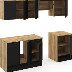 Cuisine complète 240 cm SUBTIL avec plan de travail 7 éléments bois et noir