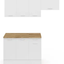 Cuisine complète 180 cm SUBTIL avec plan de travail 5 éléments bois et blanc