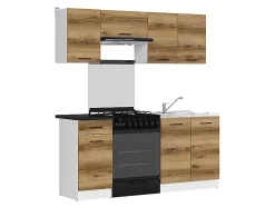 Cuisine complète 180 cm,Ensemble de meuble de cuisine coloris Chêne delano/Blanc, plan de travail Noir inclus