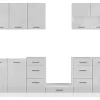 Cuisine complète 260 cm,Ensemble de meuble de cuisine coloris Blanc/Gris clair brillant, plan de travail non inclus