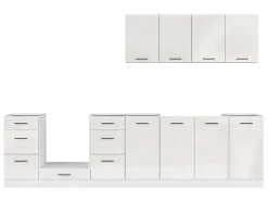 Cuisine complète 300 cm,Ensemble de meuble de cuisine coloris Blanc/Craie brillant, plan de travail non inclus