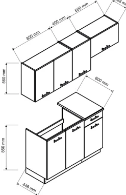 Cuisine complète L 180cm 5 éléments couleur chêne sonoma plan de travail inclus Mila
