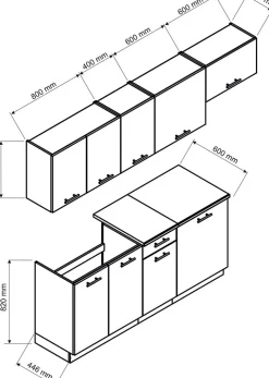 Cuisine complète Mila 7 éléments couleur chêne sonoma avec plan de travail inclus - Longueur 180/240 cm