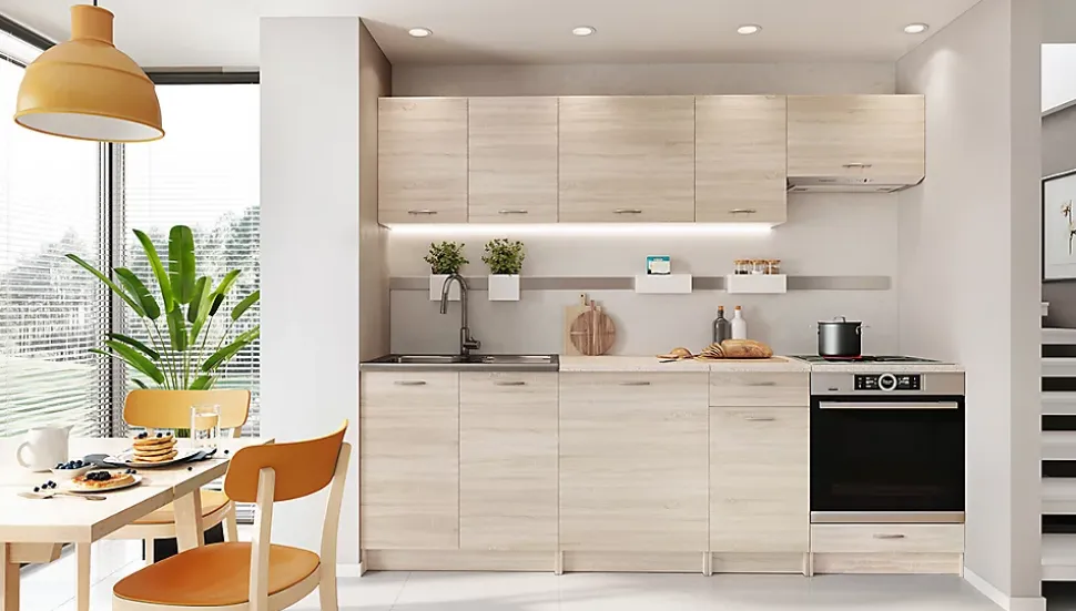 Cuisine complète MILA 8 éléments couleur sonoma avec plan de travail inclus - Longueur 240 cm