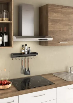 Cuisine complète montée All in Daphne blanc et imitation chêne L. 315 cm avec électroménager