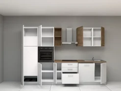 Cuisine complète montée All in Daphne blanc et imitation chêne L. 315 cm avec électroménager