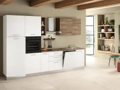 Cuisine complète montée All in Daphne blanc et imitation chêne L. 315 cm avec électroménager