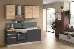 Cuisine complète montée All in Dalia gris anthracite et imitation chêne L. 195 cm avec électroménager