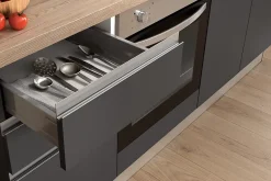 Cuisine complète montée All in Dalia gris anthracite et imitation chêne L. 195 cm avec électroménager