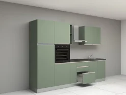 Cuisine complète montée All in Salvia vert L. 300 cm avec électroménager