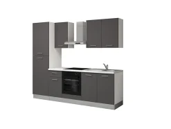 Cuisine complète montée All In Sophia gris L. 255 cm avec électroménager