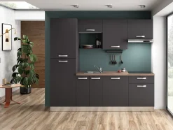 Cuisine complète montée All in Laetitia gris anthracite L. 240 cm avec électroménager