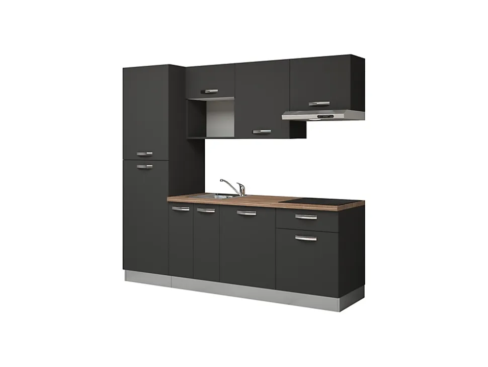 Cuisine complète montée All in Laetitia gris anthracite L. 240 cm avec électroménager
