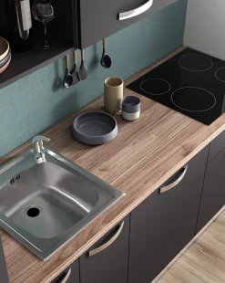 Cuisine complète montée All in Laetitia gris anthracite L. 240 cm avec électroménager