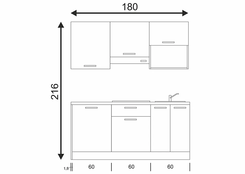 Cuisine complète montée All in gris anthracite L. 180 cm avec électroménager