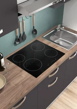 Cuisine complète montée All in gris anthracite L. 180 cm avec électroménager