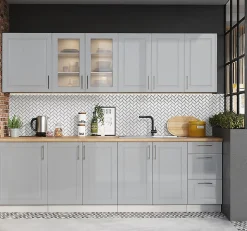 Cuisine complète Nela 8 éléments couleur gris mat - Longueur 260 cm