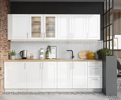 Cuisine complète Nela 8 éléments couleur blanc brillant - Longueur 260 cm