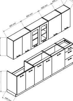 Cuisine complète Nela 8 éléments couleur blanc brillant - Longueur 260 cm