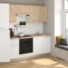 Cuisine complète pré-montée All In Urban décor bois et blanc l.250 cm avec électroménager