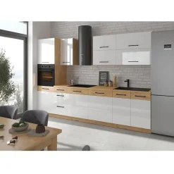 Cuisine complète ROCK AUCUNE 300 cm Chêne Lancelot et blanc brillant