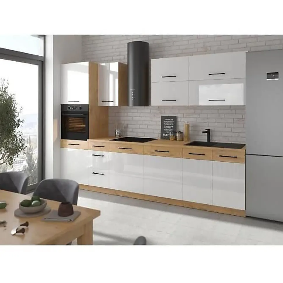 Cuisine complète ROCK AUCUNE 300 cm Chêne Lancelot et blanc brillant