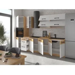 Cuisine complète ROCK AUCUNE 300 cm Chêne Lancelot et blanc brillant