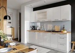 Cuisine complète Vera 8 éléments blanc brillant L 260 cm sans plan de travail