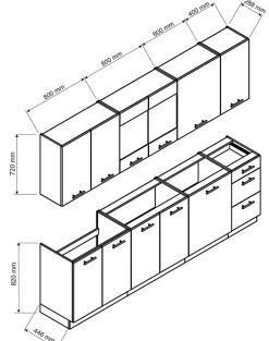 Cuisine complète Vera 8 éléments blanc brillant L 260 cm sans plan de travail