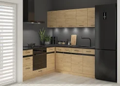 Cuisine d'angle complète 200x200 cm, Meubles de cuisine modulables coloris Chêne bernstein, plan de travail Non inclus