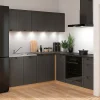 Cuisine d'angle complète 200x200 cm, Meubles de cuisine modulables coloris Gris graphite/Chêne bernstein, plan de travail inclus