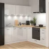Cuisine d'angle complète 200x200 cm, Meubles de cuisine modulables coloris Blanc/Craie brillant, plan de travail chêne doré inclus