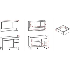 Cuisine Equipée - LINE - Imitation Chêne et Gris - 6 Portes - 1 Tiroir - L 120 x H 200 cm
