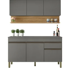 Cuisine Equipée - LINE - Imitation Chêne et Gris - 6 Portes - 1 Tiroir - L 120 x H 200 cm