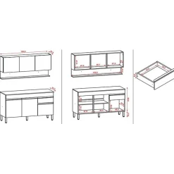 Cuisine Equipée - LINE - Imitation Chêne et Gris - 6 Portes - 1 Tiroir - L 150 x H 200 cm