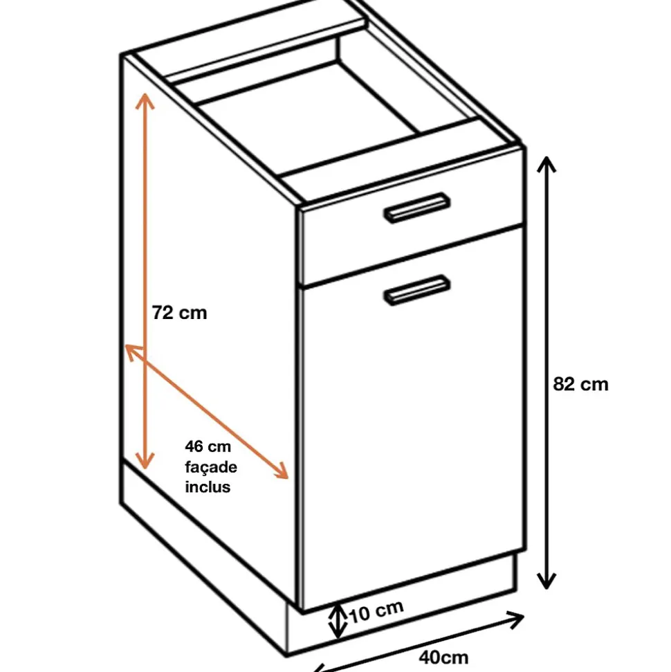 Cuisineandcie - Meuble bas de cuisine Eco Noyer Blanchi 1 porte 1 tiroir L 40 cm